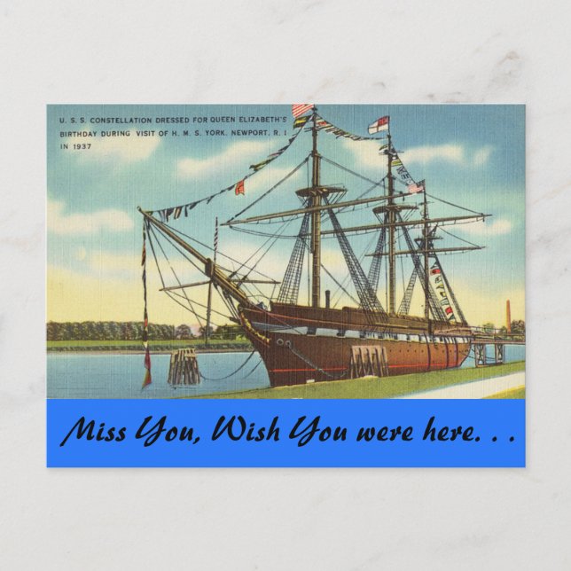 Rhode Island, U.S.S. Constellation, Newport Postcard (Front)