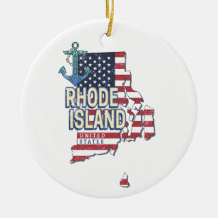 Rhode Island United States Retro State Map Vintage Ceramic Ornament