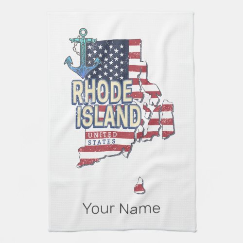 Rhode Island United States Retro State Map Vintage Kitchen Towel