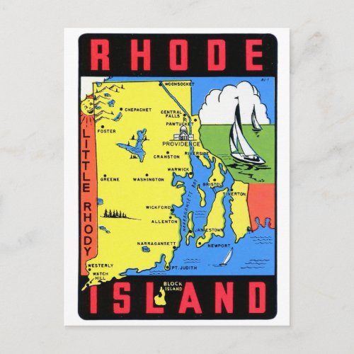 Rhode Island Vintage Retro Kitsch Decal Art Postcard