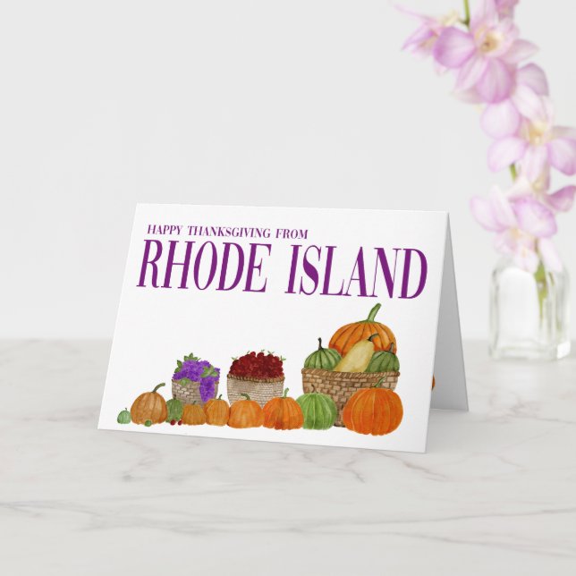 Rhode Island Watercolor Pumpkins Thanksgiving Card (Orchid)