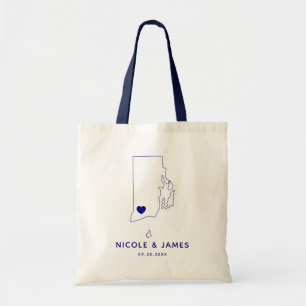 Rhode Island Wedding Welcome Bag Map Tote, Navy