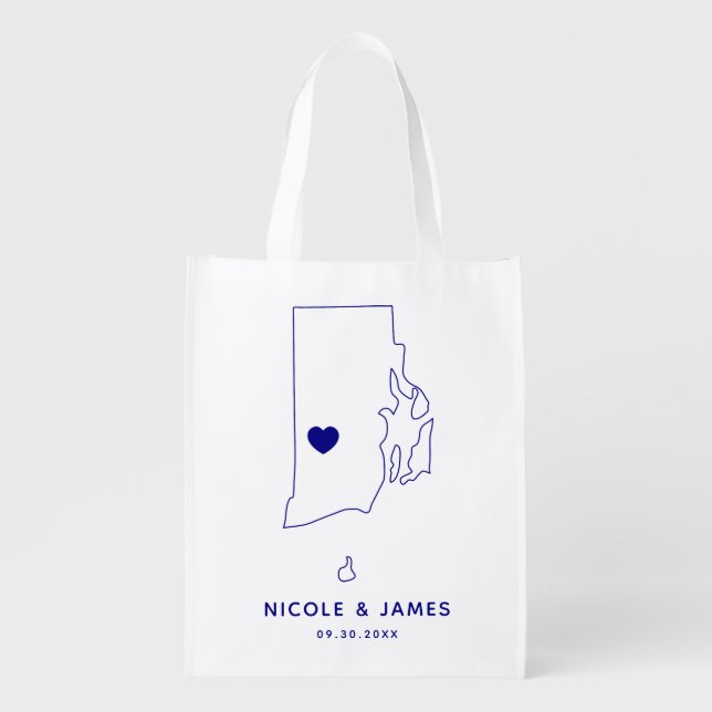 Rhode Island Wedding Welcome Bag, Navy Map Tote (Front)