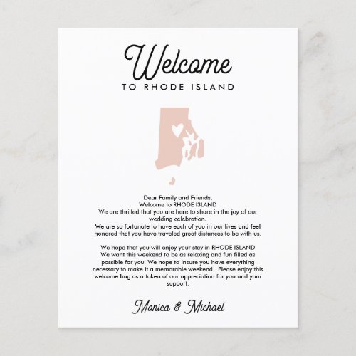 RHODE ISLAND Welcome  Letter  Itinerary ANY COLOR