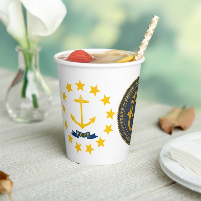 Rhode Islander Flag & Seal, Flag of Rhode Island Paper Cups (Insitu)