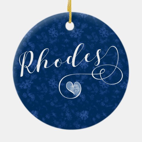 Rhodes Flag In Heart Greece Snowflake Ceramic Ornament