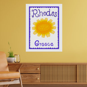 Rhodes Greece Bold Bloom Wood Topped Wall Tapestry Poster