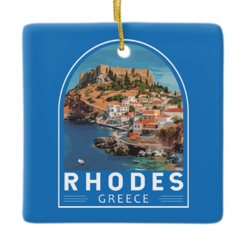 Rhodes Greece Illustration Travel Art Vintage Ceramic Ornament