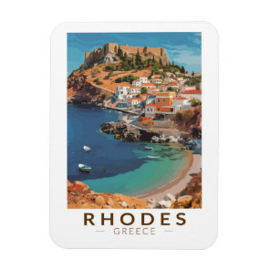 Rhodes Greece Illustration Travel Art Vintage Magnet