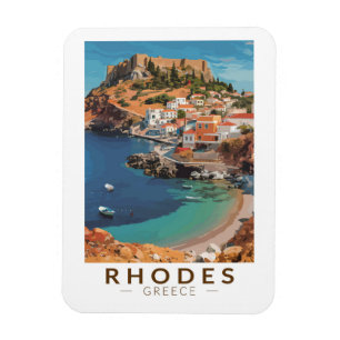 Rhodes Greece Illustration Travel Art Vintage Magnet