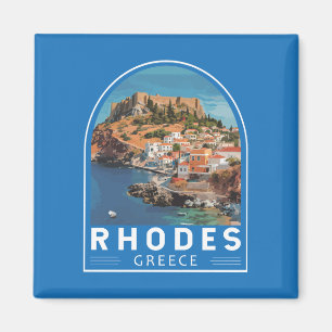 Rhodes Greece Illustration Travel Art Vintage Magnet