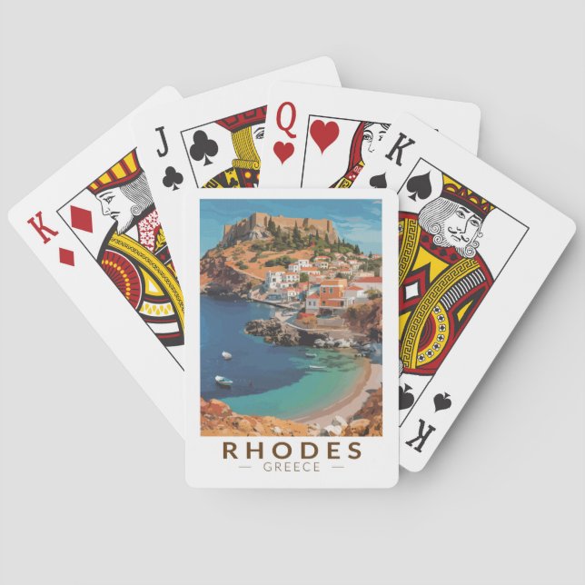 Rhodes Greece Illustration Travel Art Vintage Poker Cards (Back)