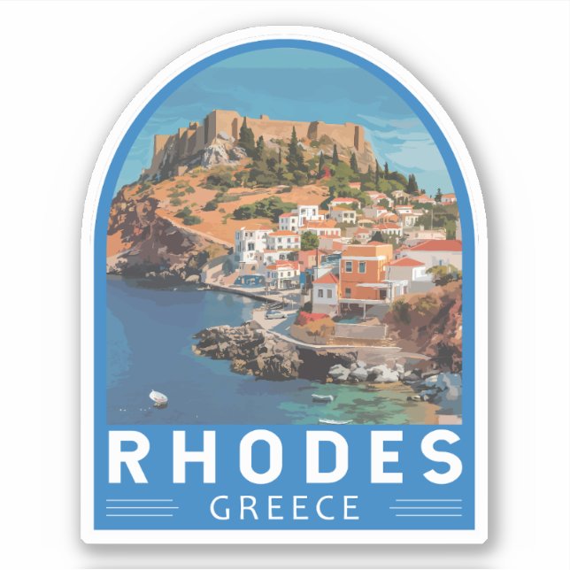 Rhodes Greece Illustration Travel Art Vintage Sticker (Front)