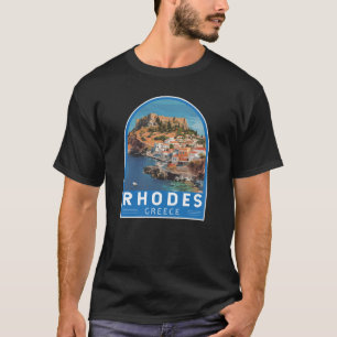 Rhodes Greece Illustration Travel Art Vintage T-Shirt