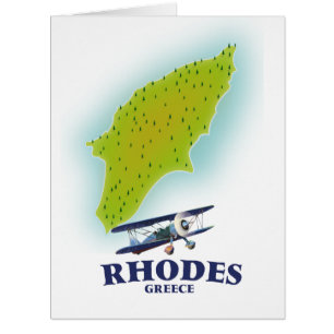 Rhodes, Greece island map travel poster. Cards