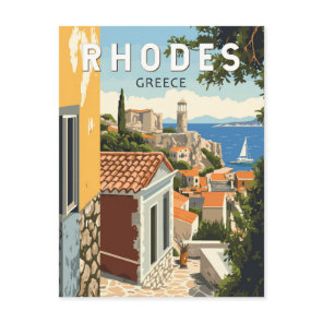 Rhodes Greece Old Town Travel Art Vintage Postcard