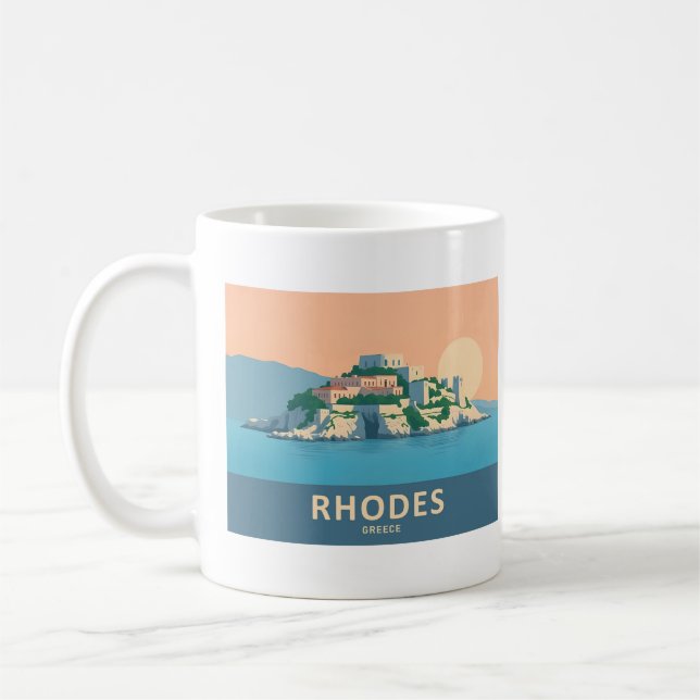 Rhodes Greece Pastel Travel - Medieval Old Town Coffee Mug (Left)