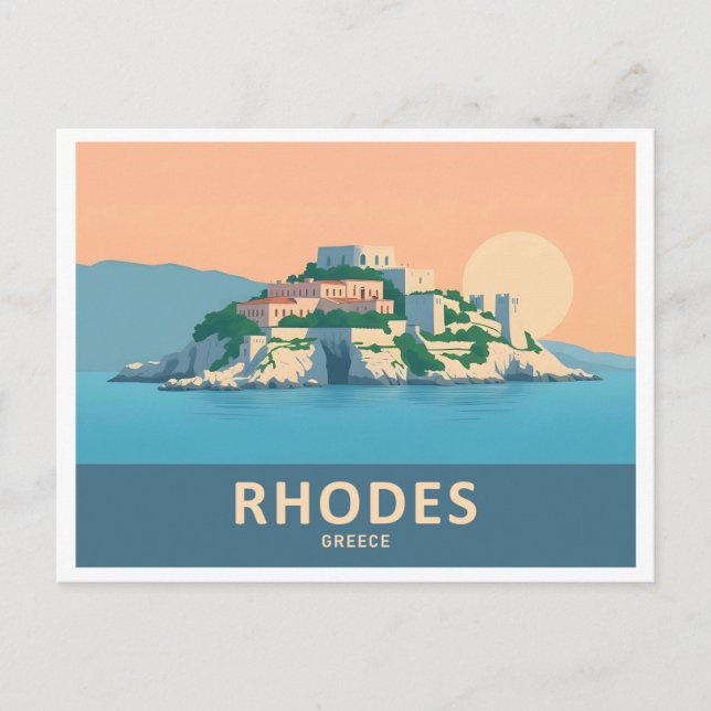 Rhodes Greece Pastel Travel - Medieval Old Town Postcard (Front)