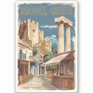 Rhodes Greece Ruins Travel Art Vintage Sticker