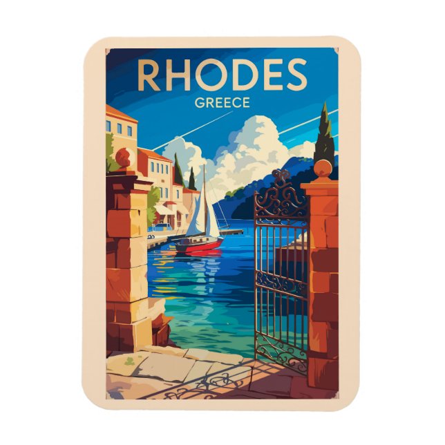 Rhodes Greece Travel Art Vintage Magnet (Vertical)