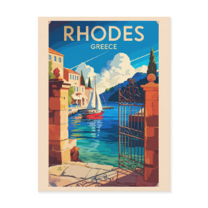 Rhodes Greece Travel Art Vintage Postcard