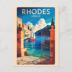 Rhodes Greece Travel Art Vintage Postcard