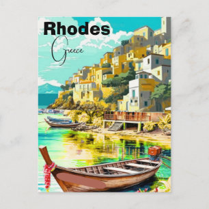 Rhodes Greece Travel Postcard Art, Rhodes Postcard