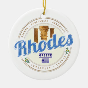 Rhodes Greece Vintage Island Aegean Souvenir Ceramic Ornament