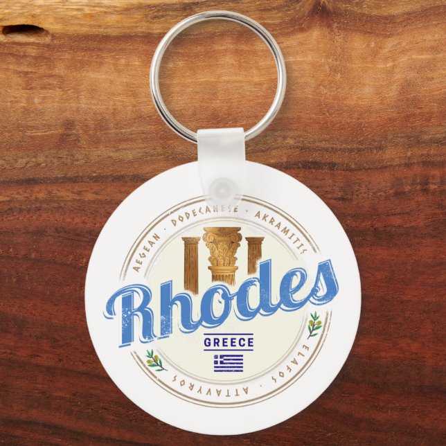 Rhodes Greece Vintage Island Aegean Souvenir Keychain (Front)