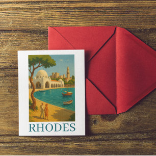 Rhodes Greece Vintage Travel Art Postcard