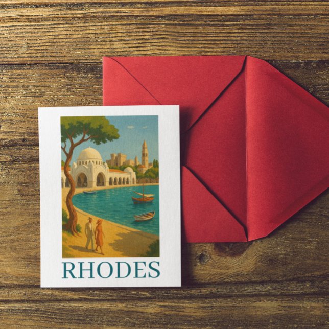 Rhodes Greece Vintage Travel Art Postcard (Rhodes Greece Vintage Travel Art Postcard)