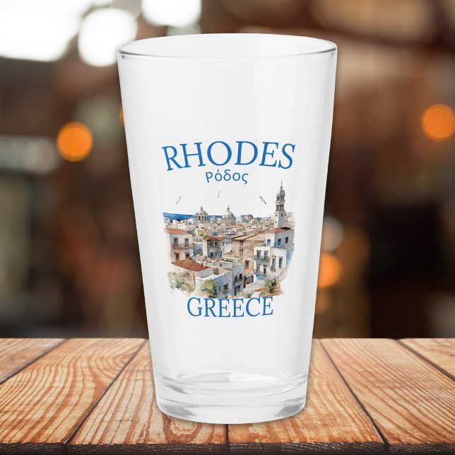 Rhodes Greece Watercolor – Greek Island Souvenir Glass (Creator Uploaded)
