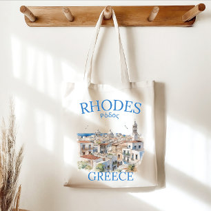 Rhodes Greece Watercolor – Greek Island Souvenir Tote Bag