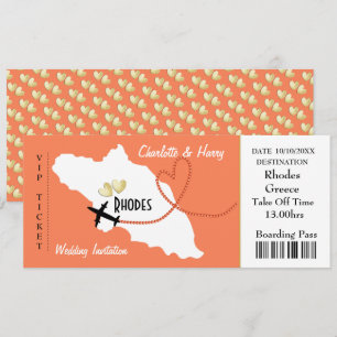 Rhodes Greek Wedding Destination Ticket Style Invitation