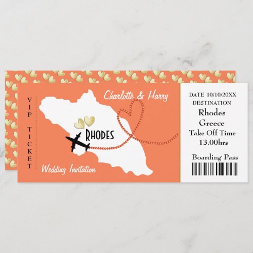 Rhodes Greek Wedding Destination Ticket Style Invitation