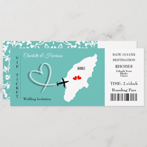 Rhodes Wedding Destination Ticket Boarding Pass In Invitation