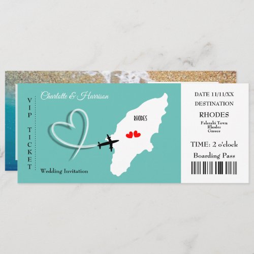 Rhodes Wedding Destination Ticket Boarding Pass Invitation