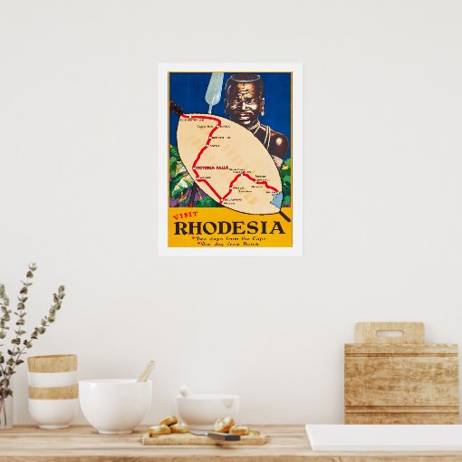 Rhodesia, traditional warrior with map on shield poster | Zazzle