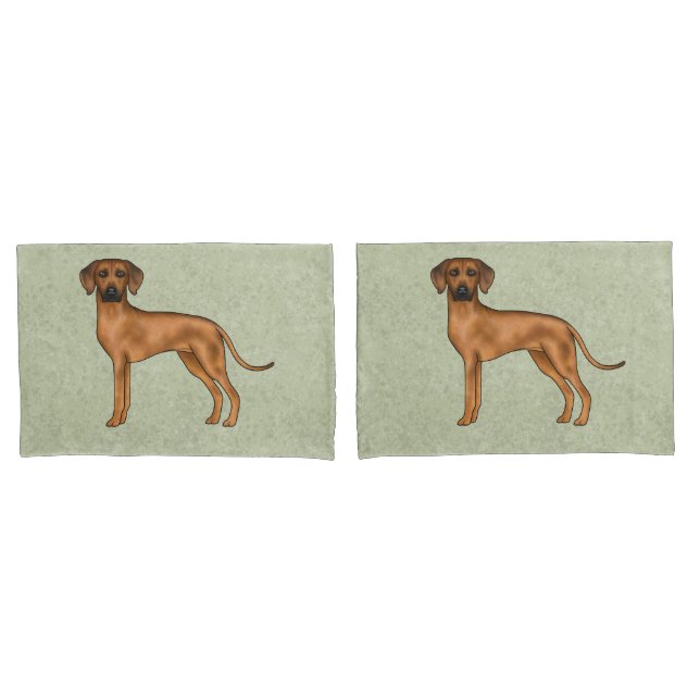 Rhodesian Ridgeback African Lion Dog Breed Green Pillow Case (Front-Set)