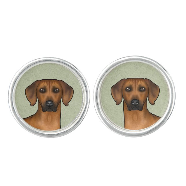 Rhodesian Ridgeback African Lion Dog Head Green Cufflinks (Front)