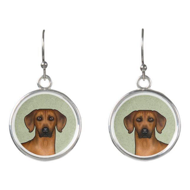 Rhodesian Ridgeback African Lion Dog Head Green Earrings (Front)