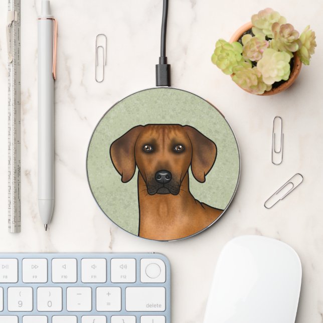 Rhodesian Ridgeback African Lion Dog Head Green Wireless Charger (Desk)