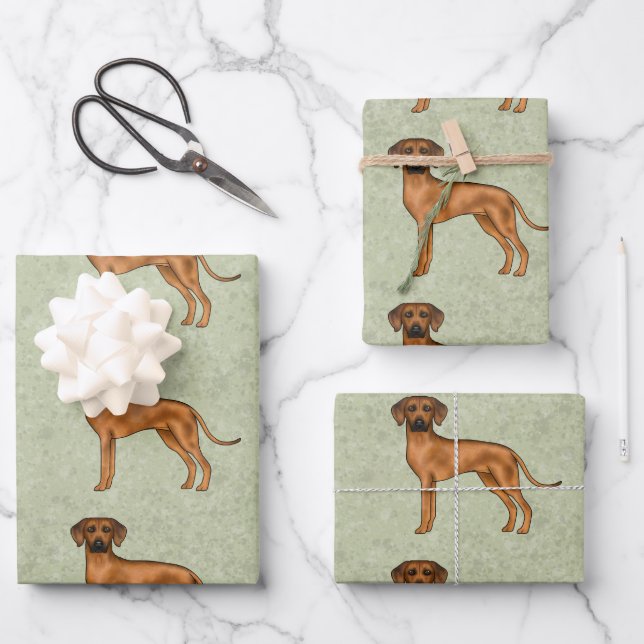 Rhodesian Ridgeback African Lion Dog Pattern Green Wrapping Paper Sheets (Front)