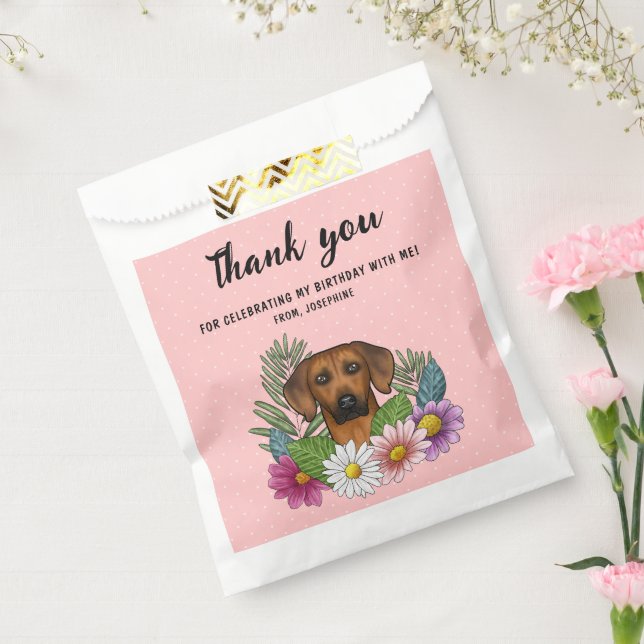 Rhodesian Ridgeback And Flowers Birthday Thank You Favor Bag (Sealed)