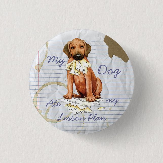 Rhodesian Ridgeback Ate Lesson Plan Pinback Button (Front)