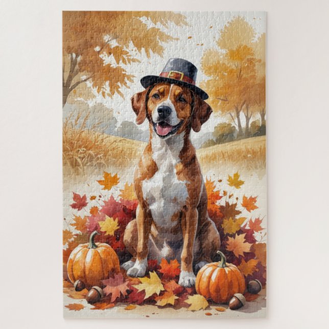 Rhodesian Ridgeback Autumn Leaves Thanksgiving Art Jigsaw Puzzle (Vertical)
