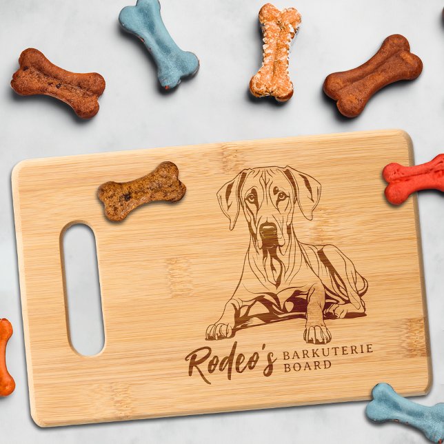 Rhodesian Ridgeback Barkuterie Dog Treat Wood Engraved Cutting Board (Rhodesian Ridgeback Dog Cutting Board Barkuterie Personalized Dog's Name, Dog Mom Dad Owner Gift)