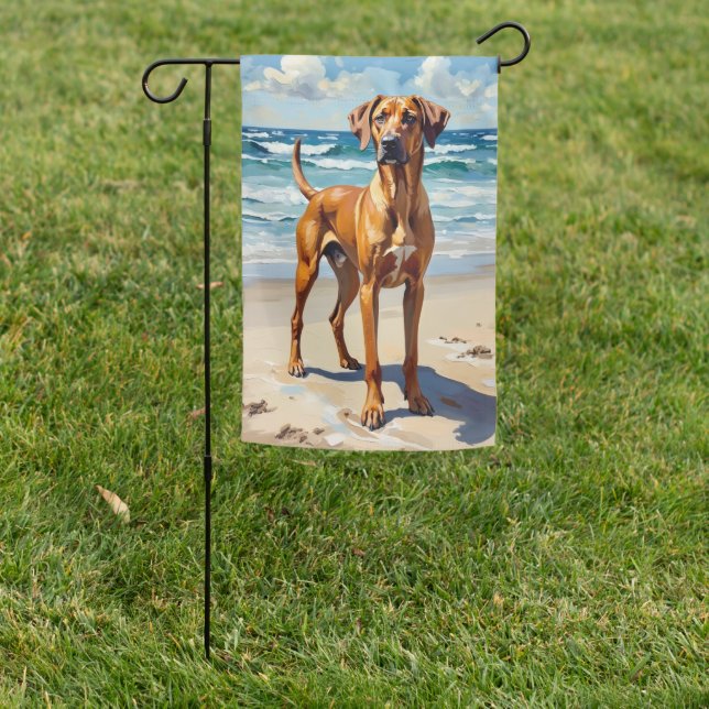 Rhodesian Ridgeback Beach Dog Art Garden Flag (In SItu)