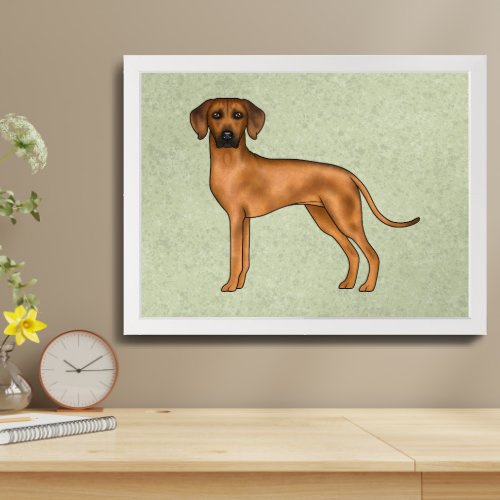 Rhodesian Ridgeback Brown Cartoon Lion Dog Green Framed Art