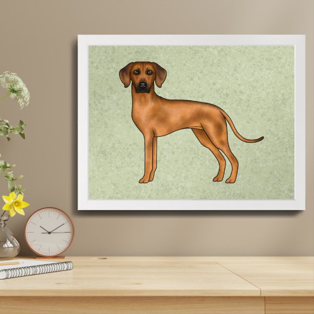 Rhodesian Ridgeback Brown Cartoon Lion Dog Green Framed Art (Table Top)